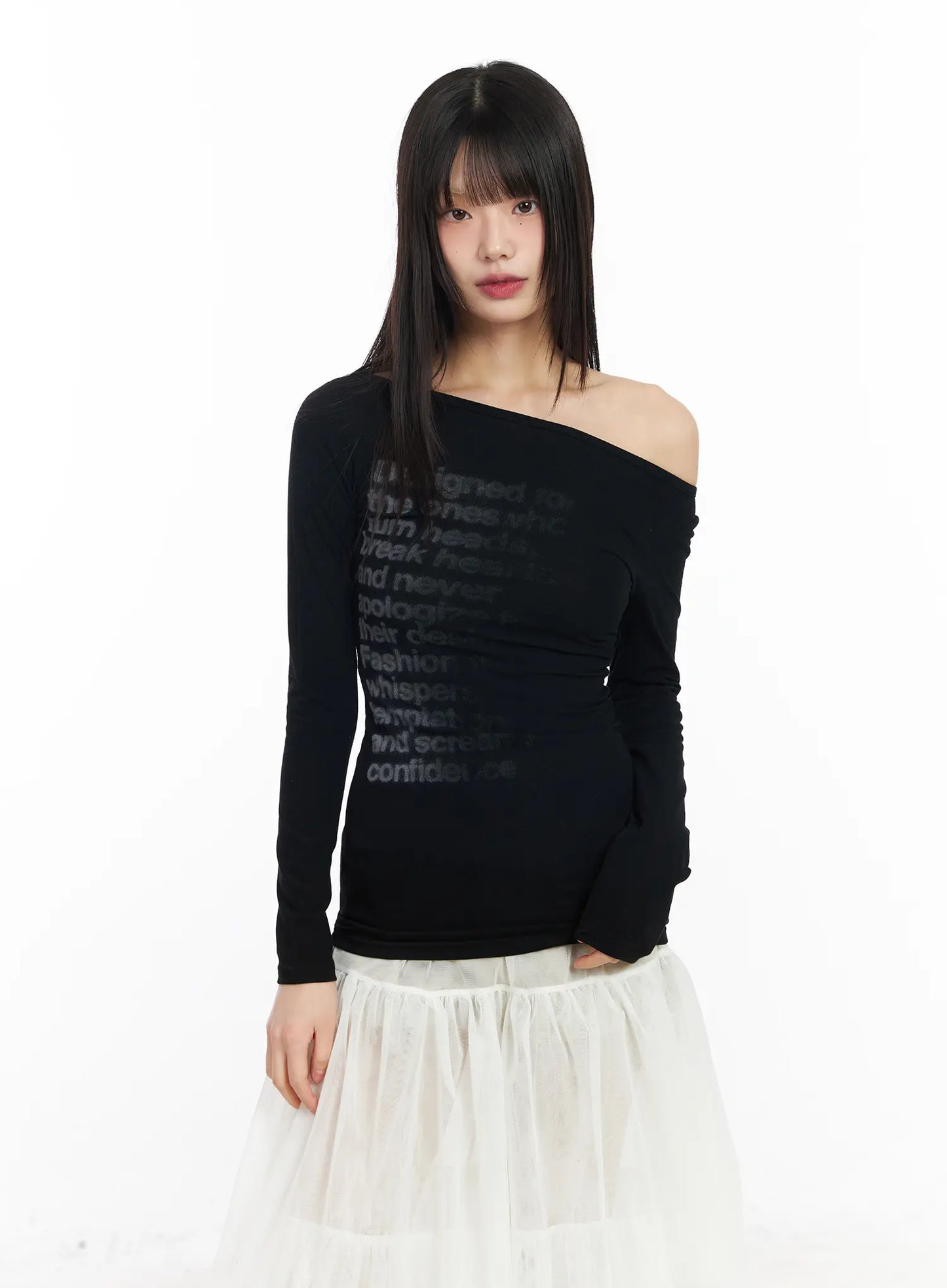Asymmetric Graphic Long Sleeve Top CF527