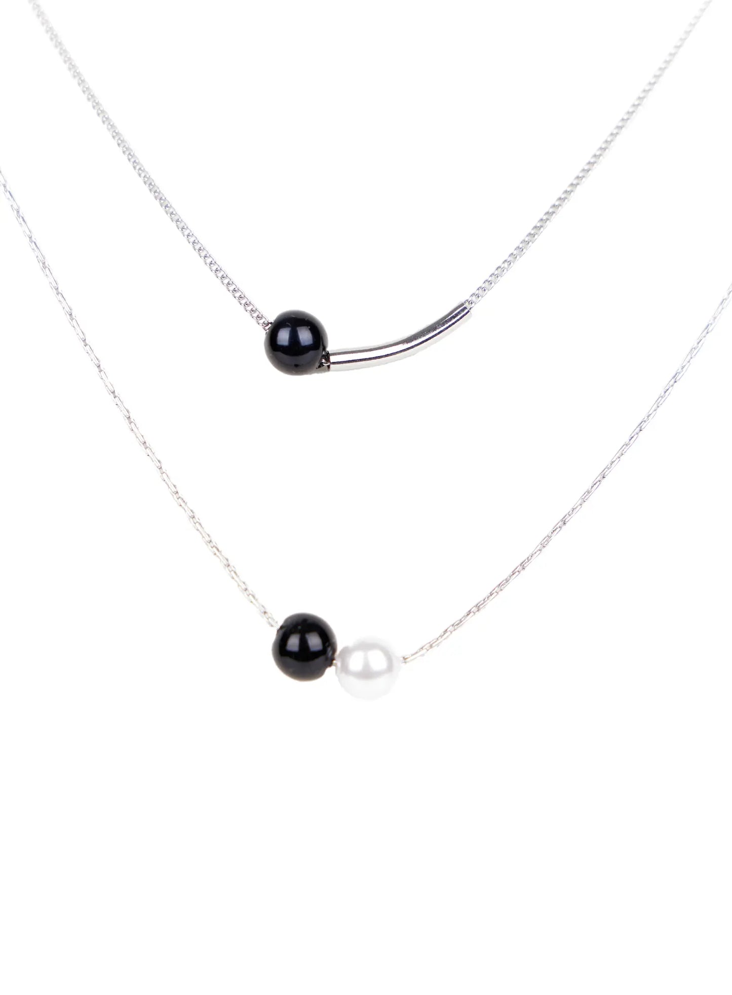 Black Faux Pearl Layered Necklace CA527