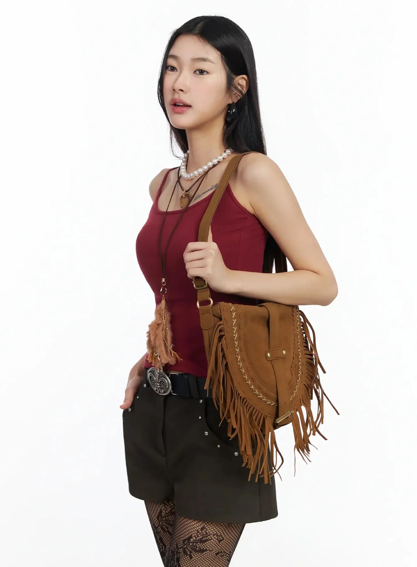Bohemian Suede Fringe Shoulder Bag IM530