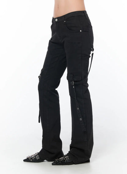 Black Bucle Bootcut Cargo Pants CY513
