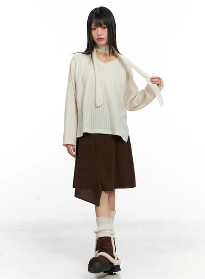 Asymmetric Button Midi Skirt CN521