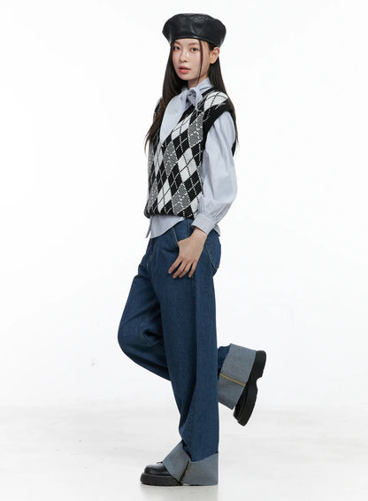 Argyle Pattern V-Neck Vest CO506