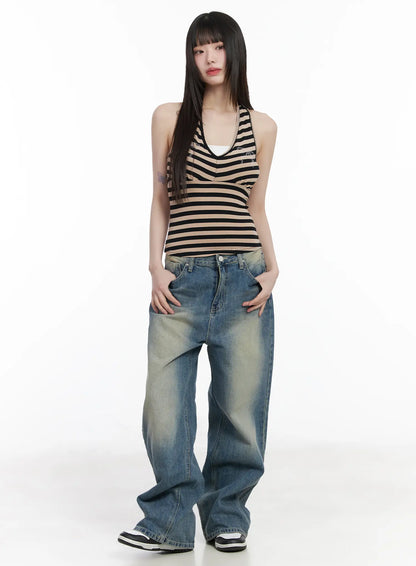 Bow Embellished Stripe Padded Halter Top CM524