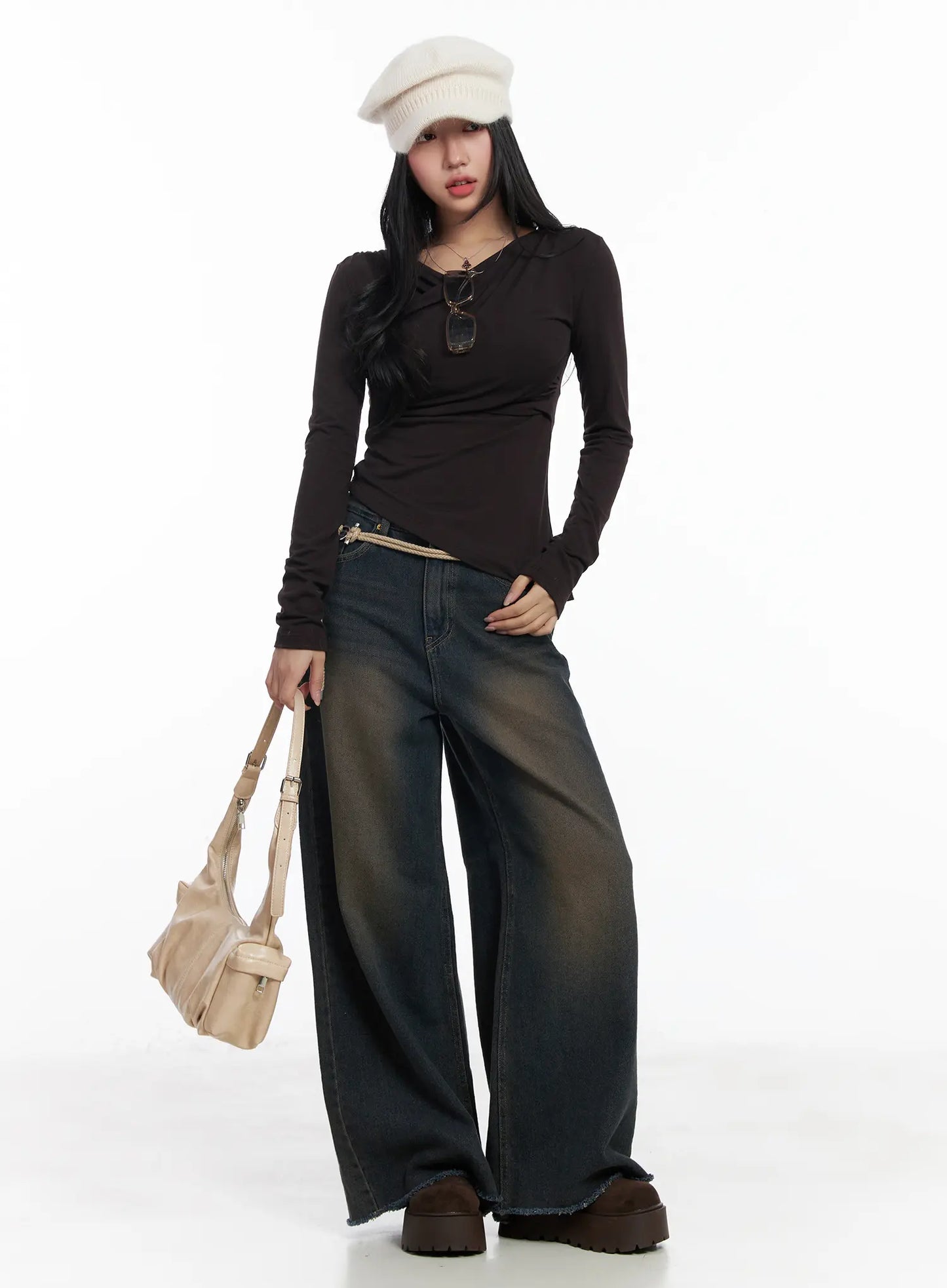 Asymmetric Ruched Long Sleeve Top CJ514