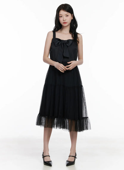 Bow Tiered Tulle Midi Dress CA509
