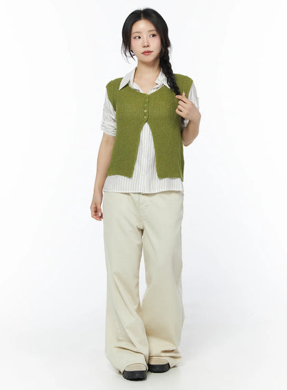 Button Knit Sleeveless Cardigan CY522