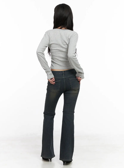 Casual V-Neck Crop Long Sleeve Shirt CN512