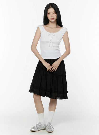Asymmetric Ruffle Polka Dot Midi Skirt IU505