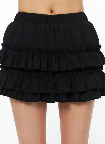 Banding Waist Ruffle Mini Skirt CU522