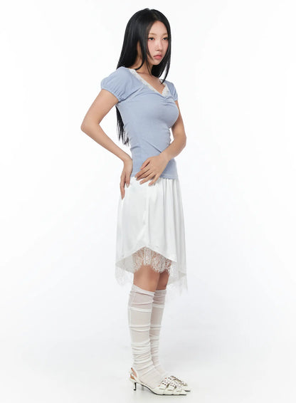Chic Lace-Trimmed Shirred Tee CY512