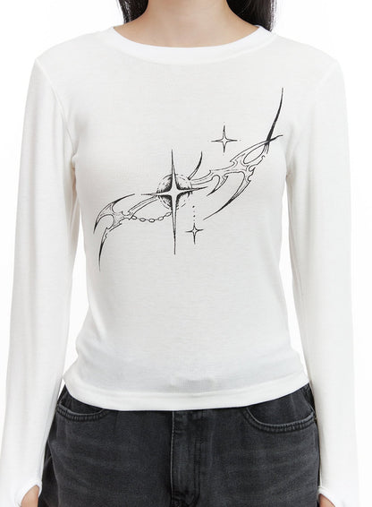 Acubi Graphic Print Long Sleeve Top CG421