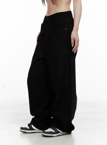 Baggy Black Graphic Cotton Pants CO521