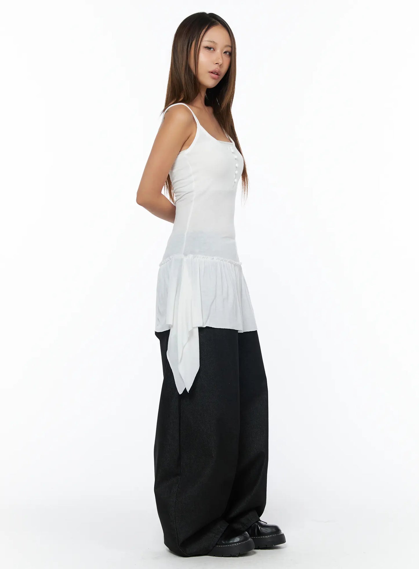 Asymmetrical Sheer Ruffle Tank Top CA516