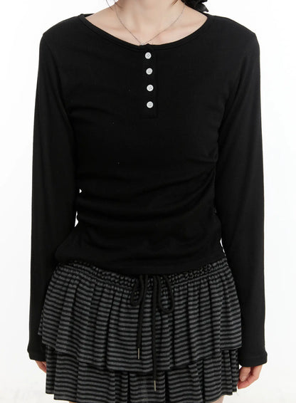 Button Accent Long Sleeve Top CM510