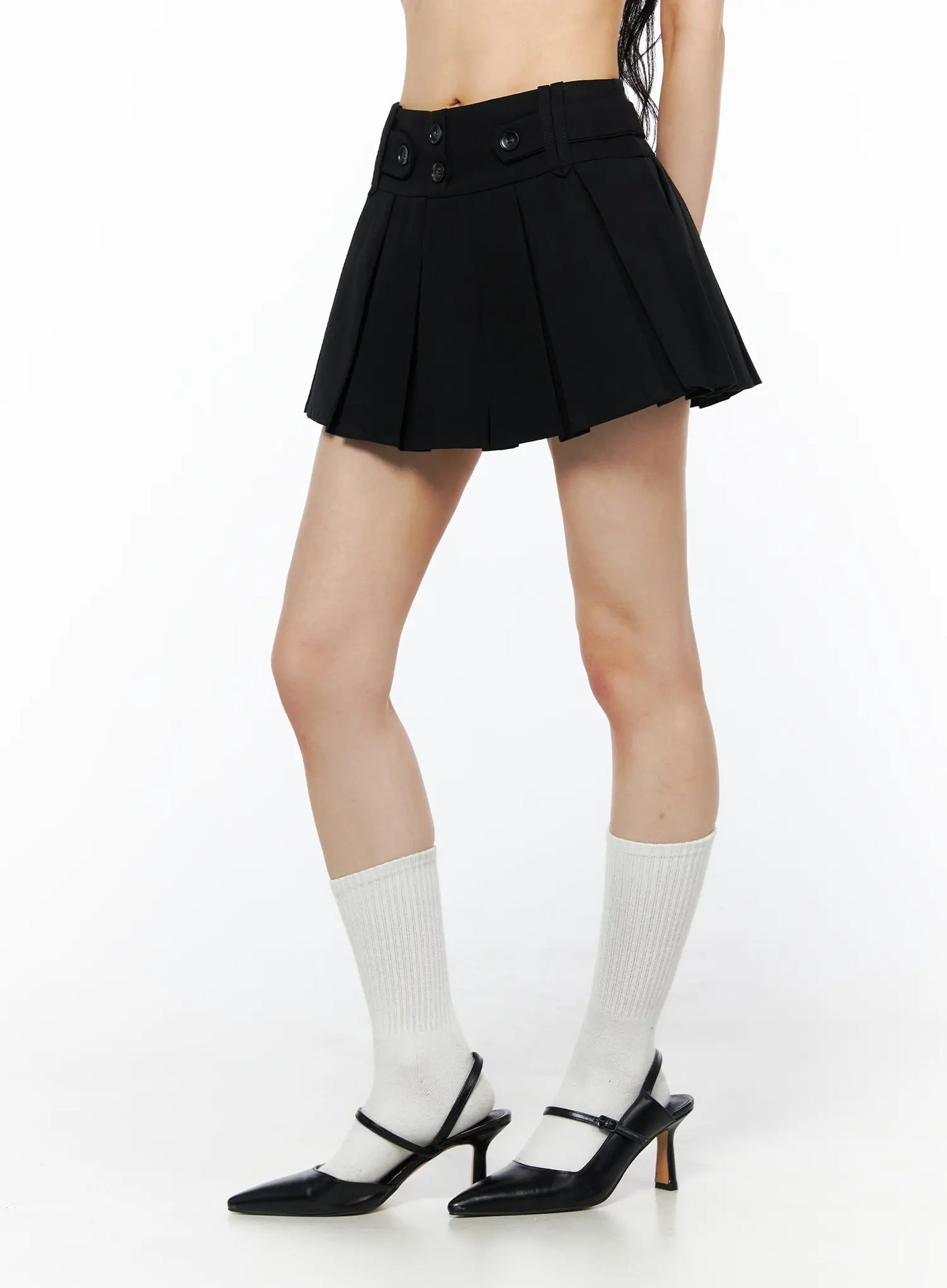 Buttoned Pleated Mini Skirt CU511