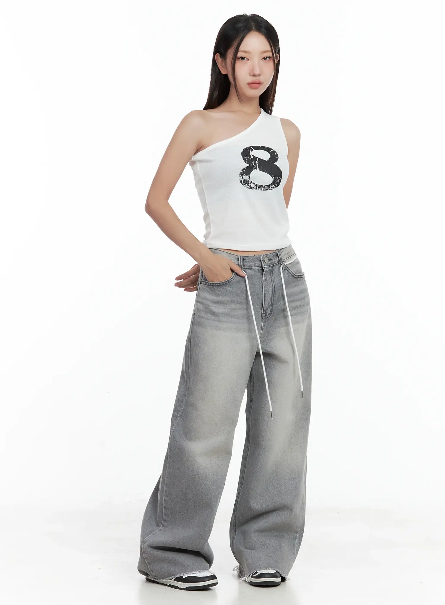 Asymmetric Graphic One-Shoulder Tank CL509