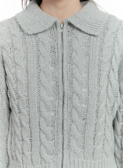 Cable Knit Zip-Up Jacket CM510