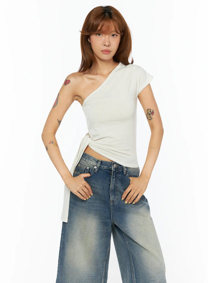 Asymmetric One-Shoulder Tie Top CU517