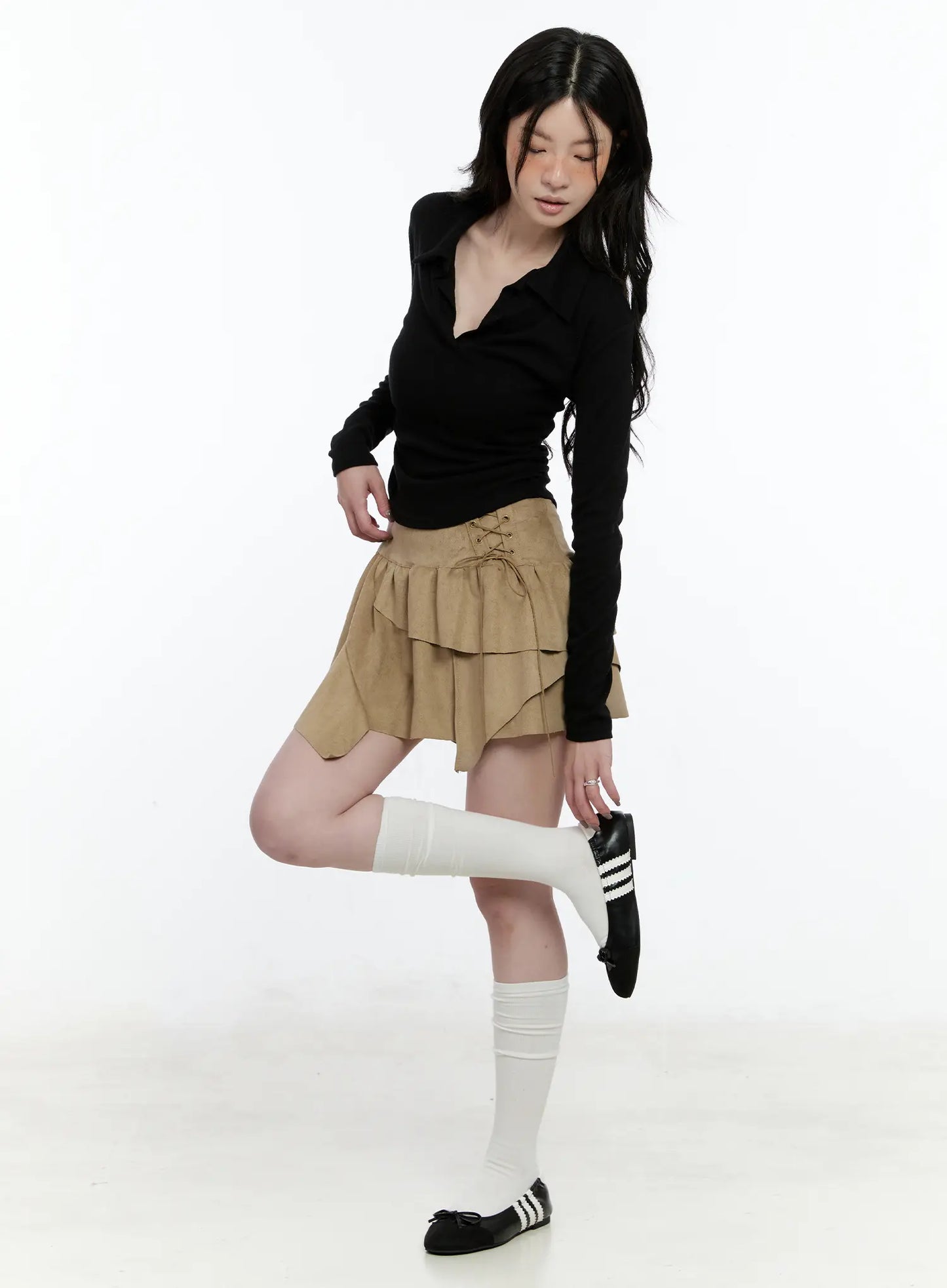 Asymmetric Suede String Tie Skirt CN517