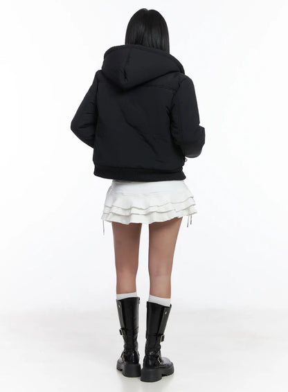 Button Faux Fur Crop Puffer Jacket CD529
