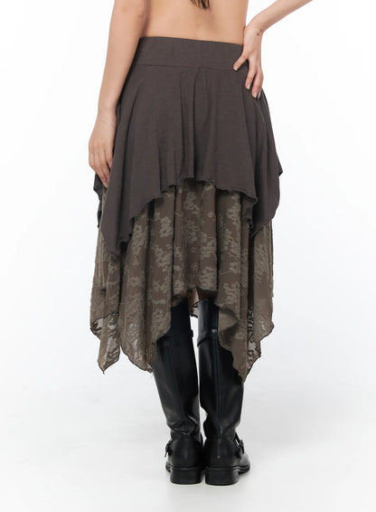 Asymmetric Floral Midi Skirt CY513