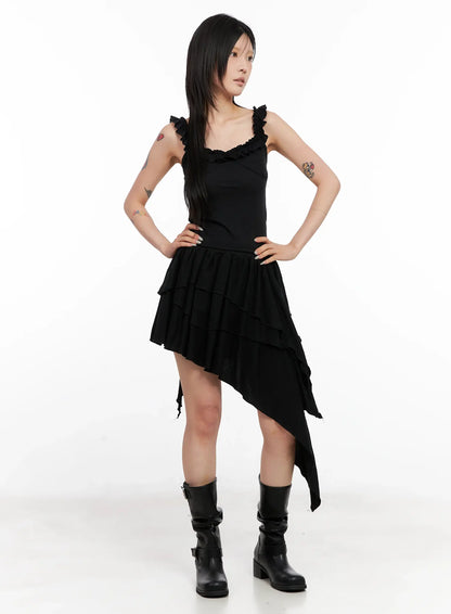 Asymmetric Ruffle Sleeveless Top CL528