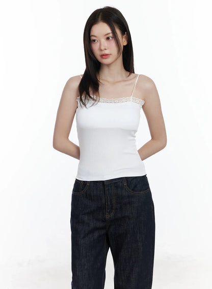 Basic Ribbed Lace Tank Top IF520