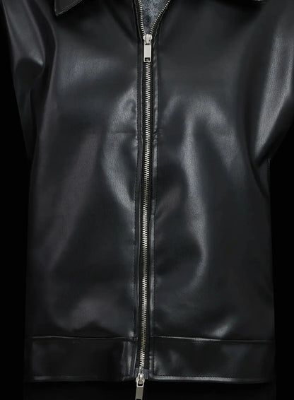 Basic Cropped Faux Leather Jacket IN507