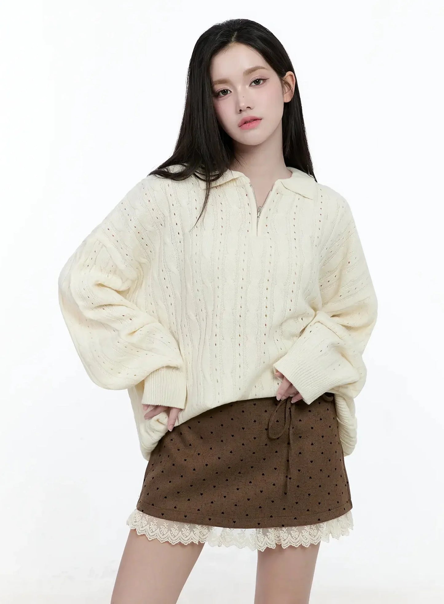 Cable Knit Half-Zip Sweater IO520