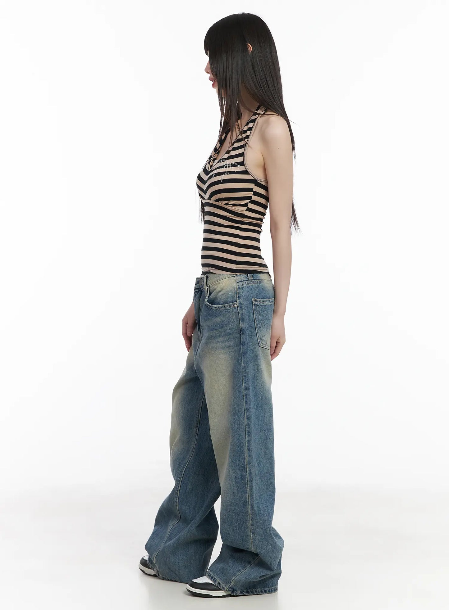 Bow Embellished Stripe Padded Halter Top CM524