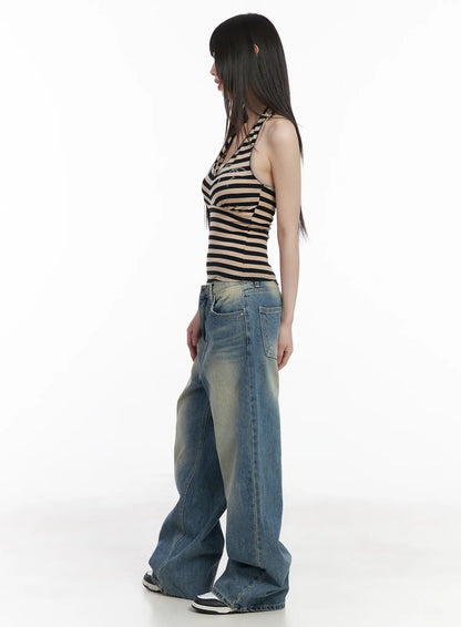 Bow Embellished Stripe Padded Halter Top CM524