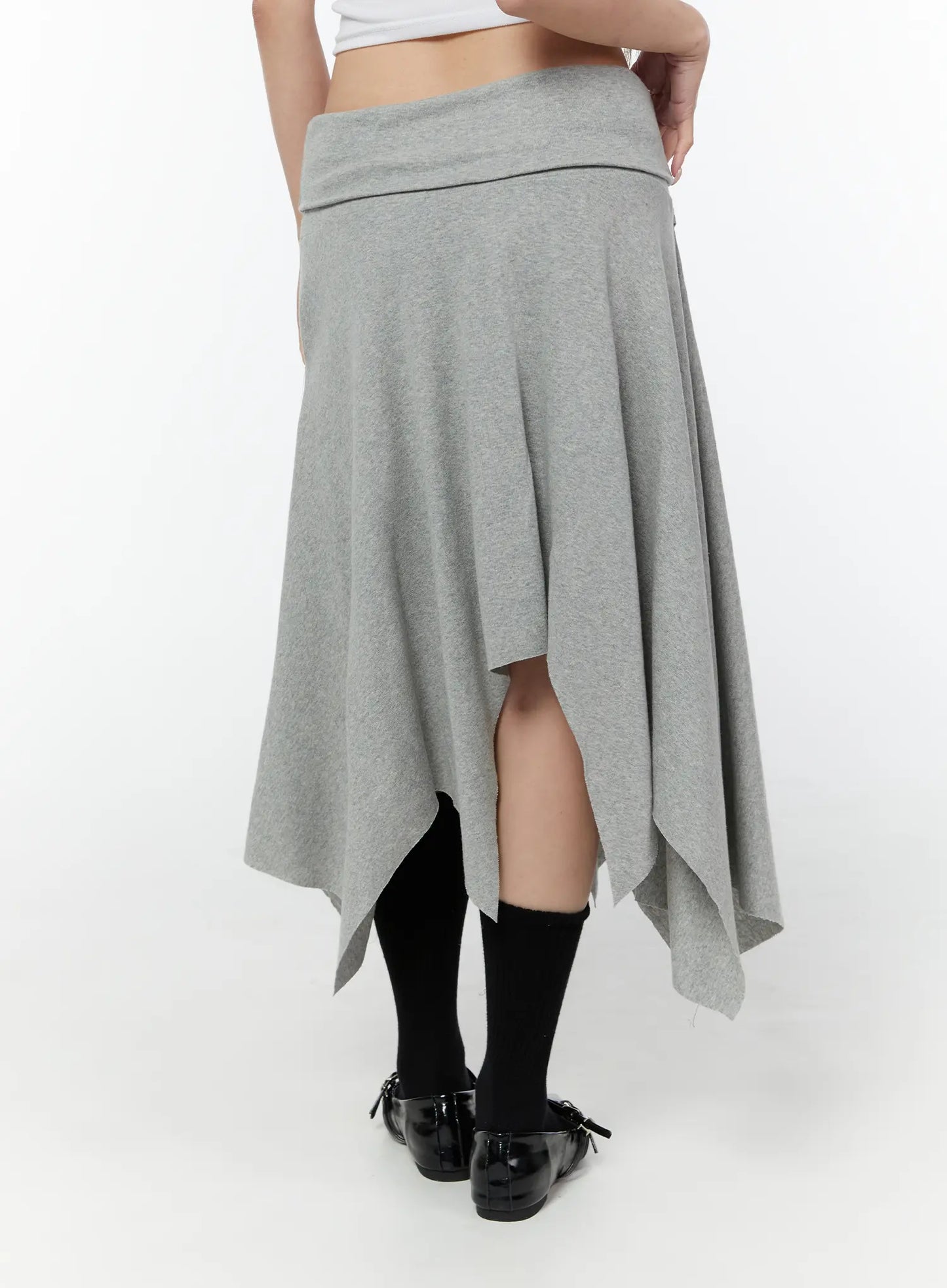 Asymmetric Hem Belted Midi Skirt CY518