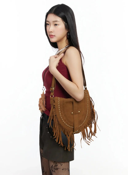 Bohemian Suede Fringe Shoulder Bag IM530