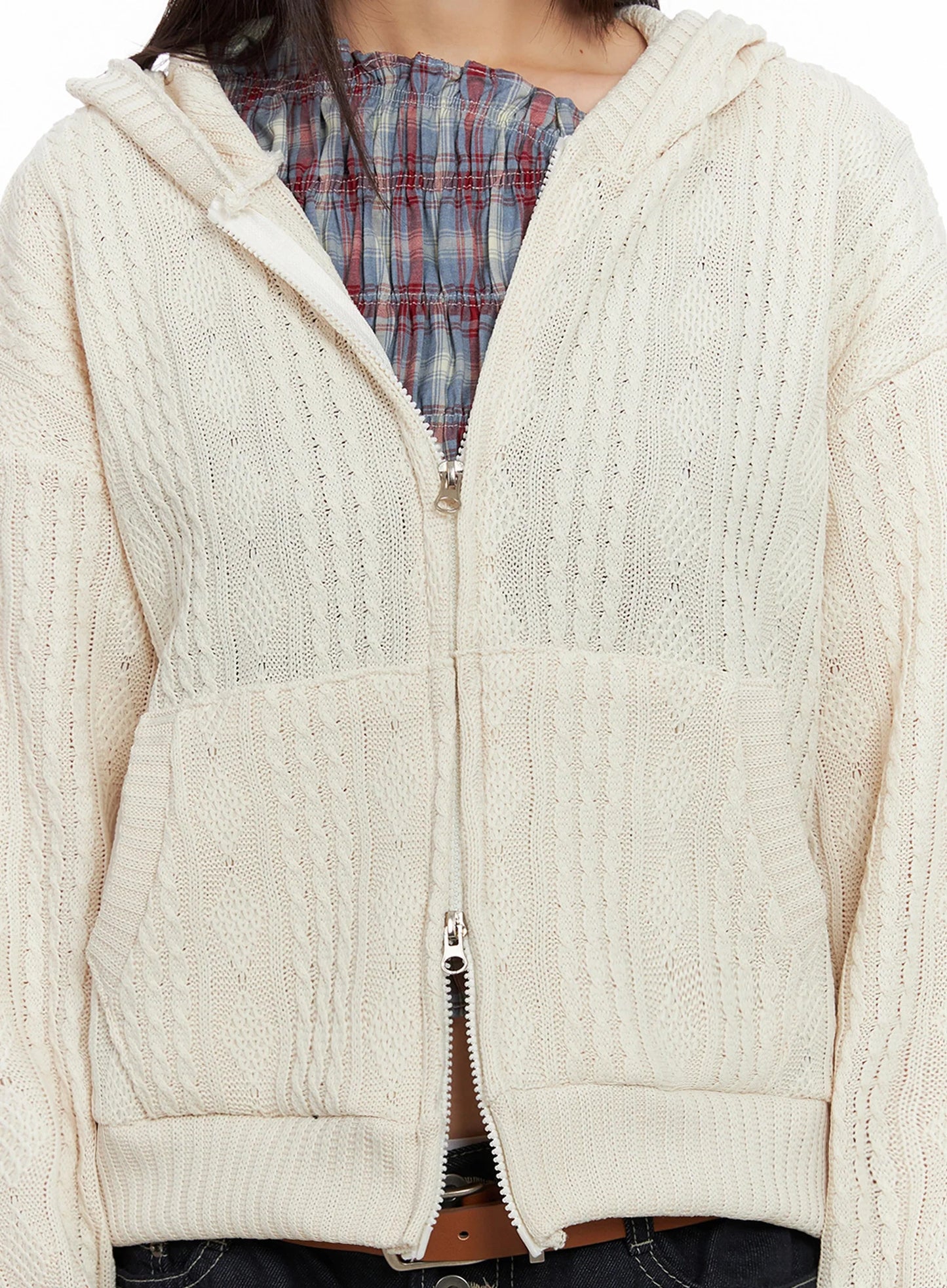 Cable Knit Zip-Up Hoodie IN503