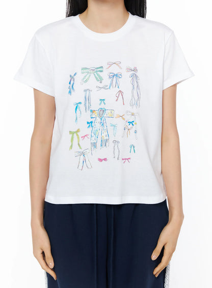 Bow Print Graphic Tee IU516