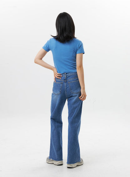 Buttoned U-Neck Crop Tee OG318