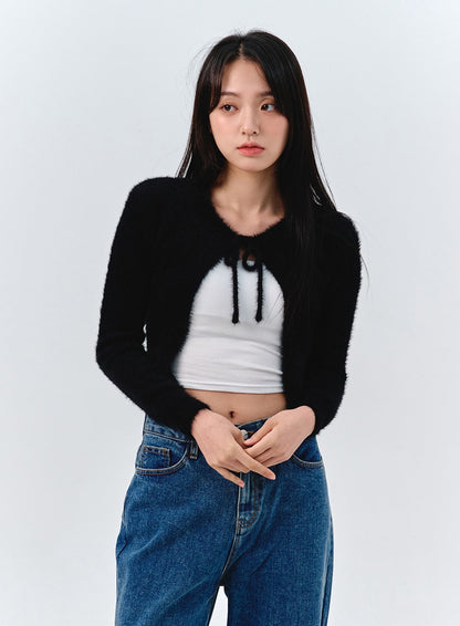 Bouclé Ribbon Tie Bolero OO316