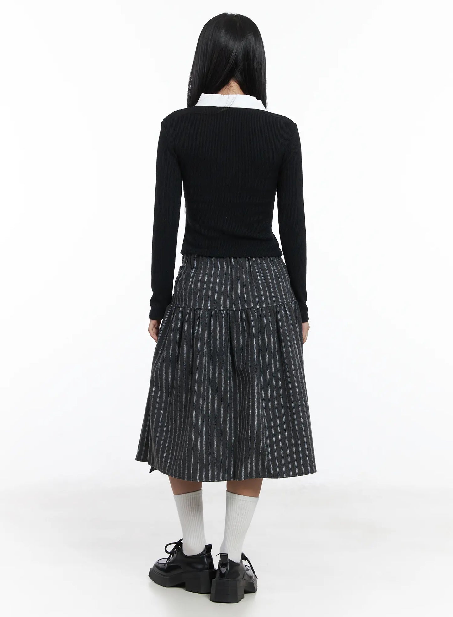 Button Wrap Collar Ribbed Long Sleeve Top CD529