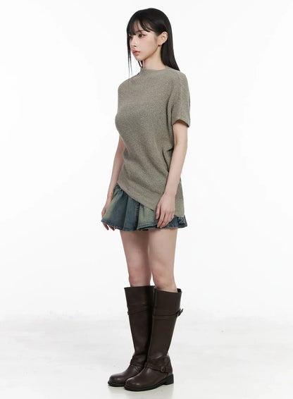 Asymmetric Half-Neck Knit Top IU509