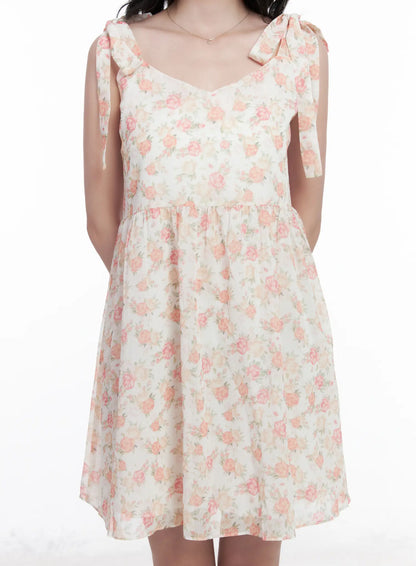 Chiffon Floral Tie Strap Mini Dress CA509