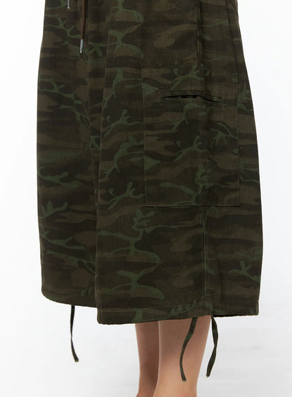 Camouflage Drawstring Wide Shorts CU517