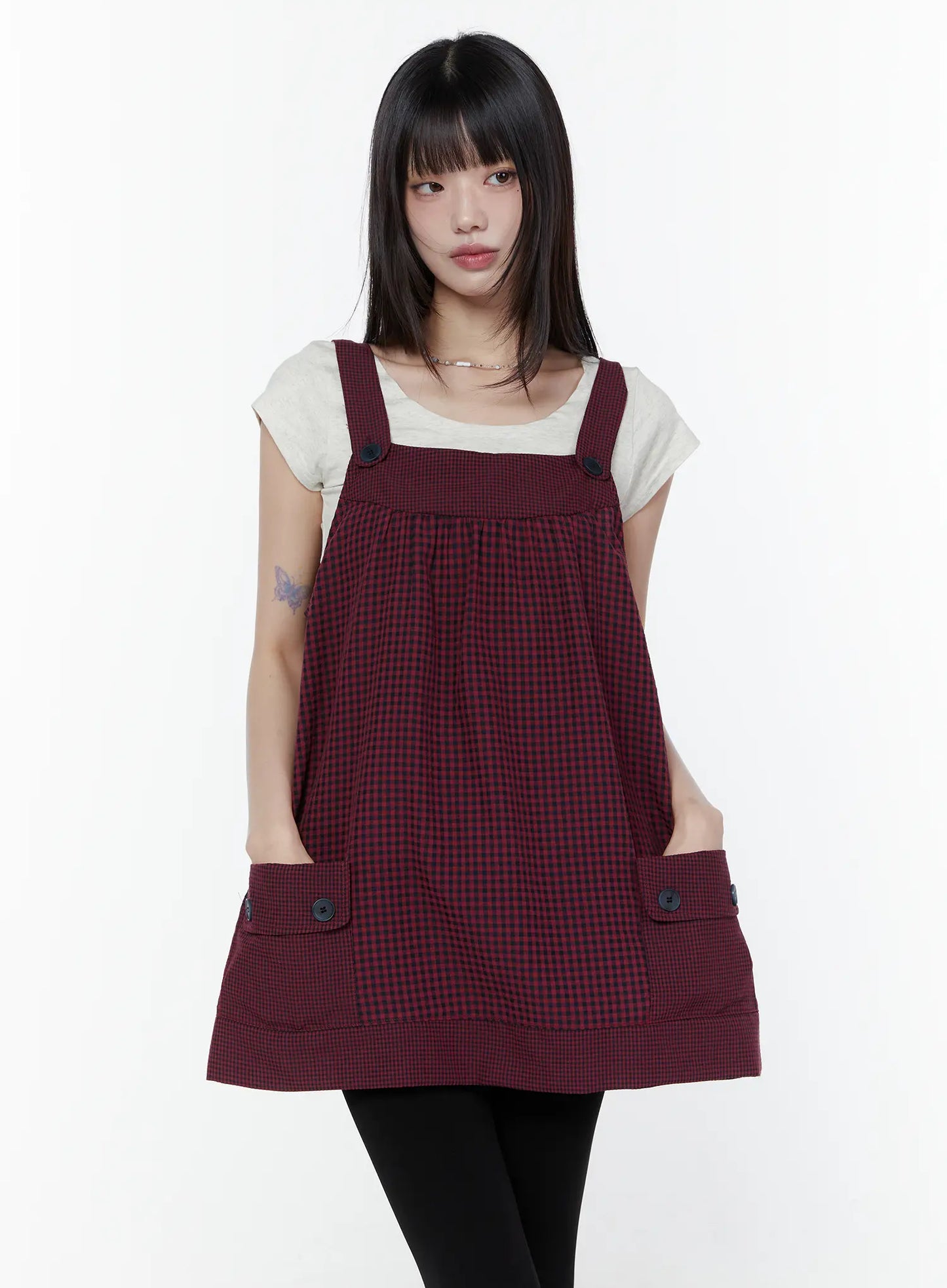 Button Accent Plaid Mini Dress CU508