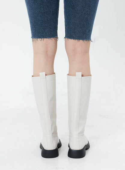 Basic Round Toe Wide Long Boots OS19