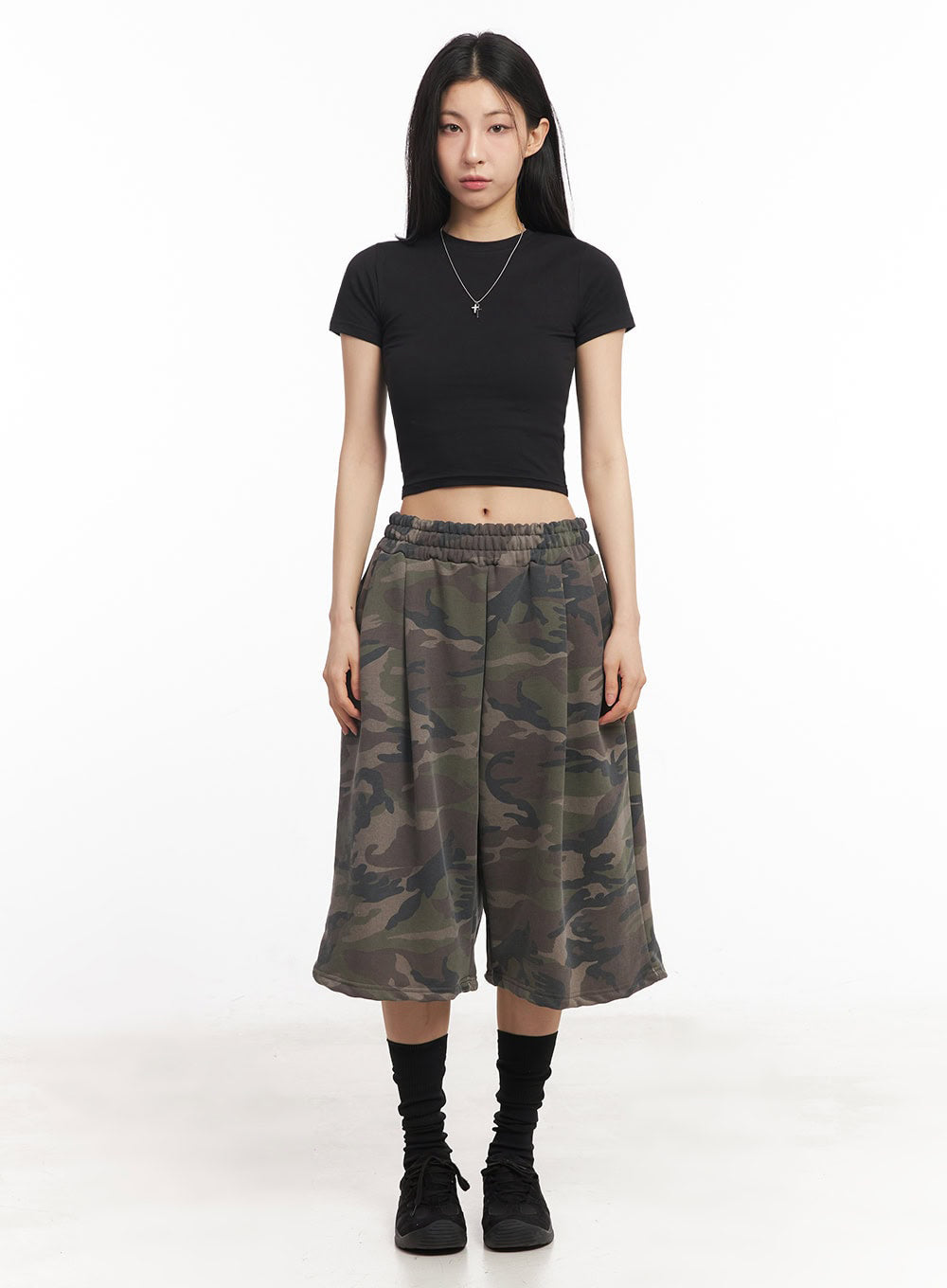 Camo Pintuck Oversize Sweatshorts IY529