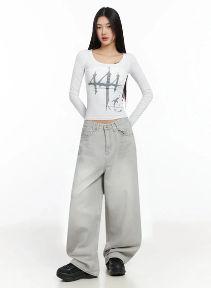 Cece Stone Washed Wide Leg Jeans IA508