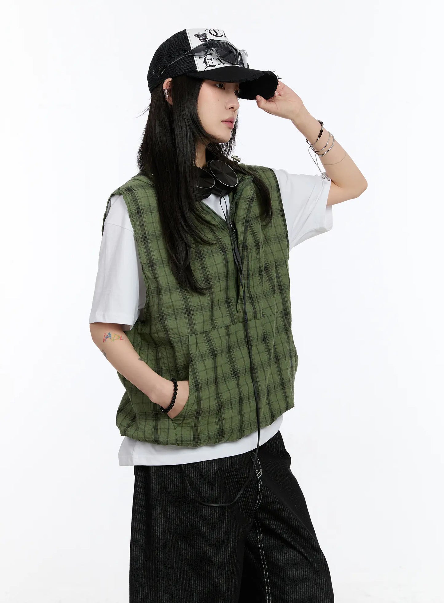 Checkered Hooded Vest CA506