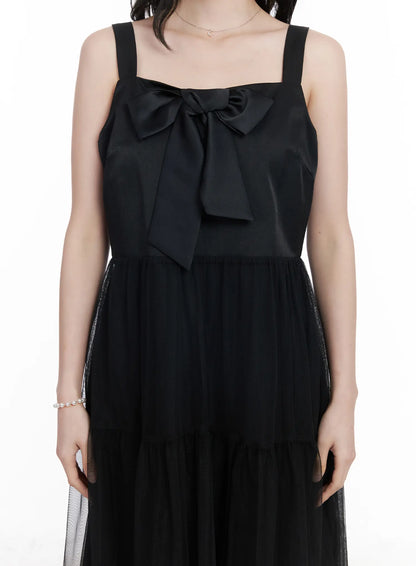 Bow Tiered Tulle Midi Dress CA509