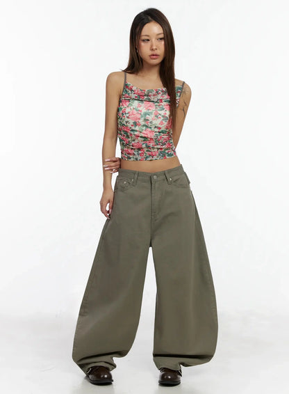 Back Corset Belt Wide-Leg Cotton Pants IA527