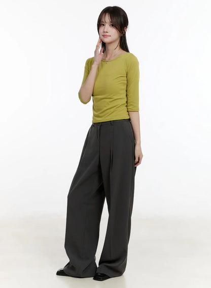 Basic Pin-Tuck Wide Leg Slacks CM505