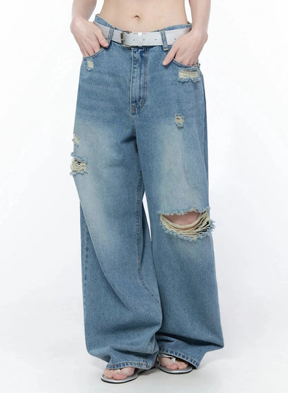 Ares Wide Leg Distressed Jeans IU512